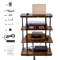 Meuble TV d'angle VEVOR à 4 niveaux avec multiprises, lumières LED et étagères en bois réglables en hauteur pour lecteurs DVD, Marron
