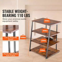 Meuble TV d'angle VEVOR à 4 niveaux avec multiprises, lumières LED et étagères en bois réglables en hauteur pour lecteurs DVD, Marron