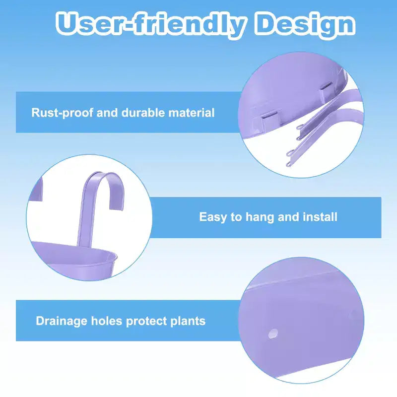 Unique Bargains Jardinières Suspendues en Fer Résistant à la Rouille, avec Trou de Drainage et Crochet Amovible, 4 pièces