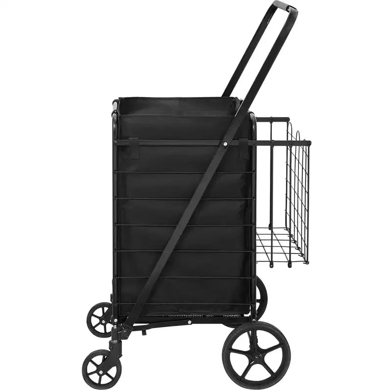 VEVOR Chariot de Courses Pliant avec Doublure Amovible Imperméable, Caddie de Grande Capacité 95 kg avec Double Panier, Roues Pivotantes à 360°