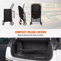 VEVOR Chariot de Courses Pliant avec Doublure Amovible Imperméable, Caddie de Grande Capacité 95 kg avec Double Panier, Roues Pivotantes à 360°