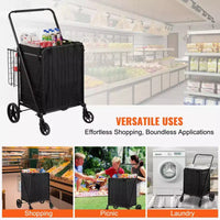 VEVOR Chariot de Courses Pliant avec Doublure Amovible Imperméable, Caddie de Grande Capacité 95 kg avec Double Panier, Roues Pivotantes à 360°