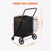VEVOR Chariot de Courses Pliant avec Doublure Amovible Imperméable, Caddie de Grande Capacité 95 kg avec Double Panier, Roues Pivotantes à 360°