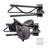 VEVOR Support à selle avec barre de protection, 60,5 x 32 x 25,9 cm, lot de 2 supports muraux pour selles, support de selle en acier robuste, support de selle pour selles Western et anglaises