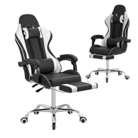 Chaise de jeu inclinable VECELO, Chaise de jeu ergonomique en similicuir réglable en hauteur avec repose-pieds et soutien lombaire, Noir