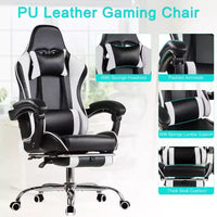 Chaise de jeu inclinable VECELO, Chaise de jeu ergonomique en similicuir réglable en hauteur avec repose-pieds et soutien lombaire, Noir