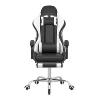 Chaise de jeu inclinable VECELO, Chaise de jeu ergonomique en similicuir réglable en hauteur avec repose-pieds et soutien lombaire, Noir