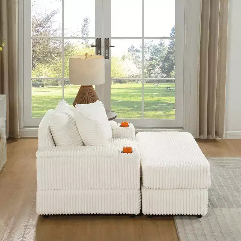 Canapé avec 2 coussins décoratifs et un pouf, canapé confortable à assise profonde pour salon