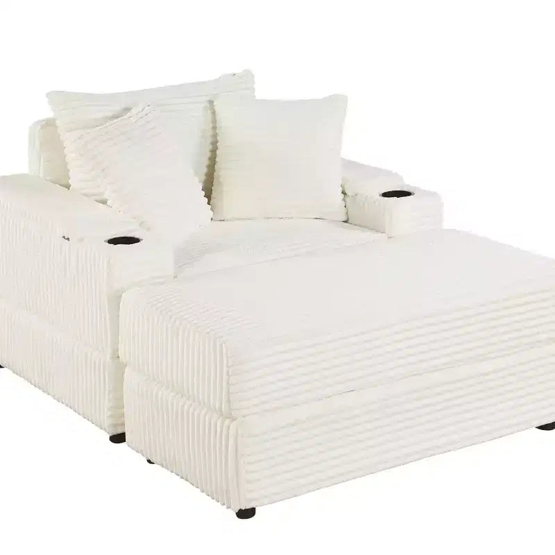 Canapé avec 2 coussins décoratifs et un pouf, canapé confortable à assise profonde pour salon