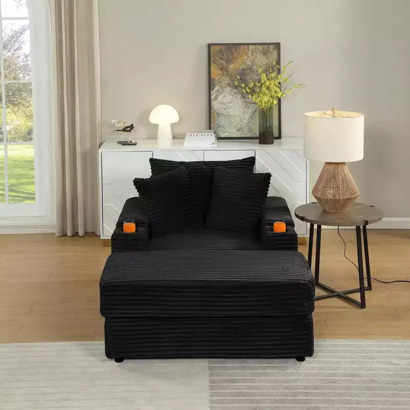 Canapé avec 2 coussins décoratifs et un pouf, Canapé confortable - Canapé profond pour salon