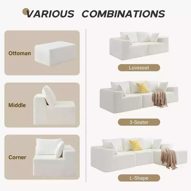 Canapé sectionnel modulaire 103, canapé nuage sectionnel en L avec assises profondes, canapés en mousse sans assemblage, capitonnés