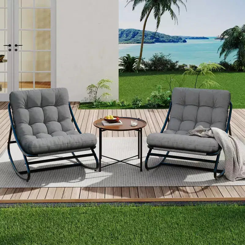 Fauteuil à bascule Papasan d'extérieur avec coussin épais imperméable, chaise à bascule en métal robuste, chaise longue confortable pour salon intérieur, patio, jardin