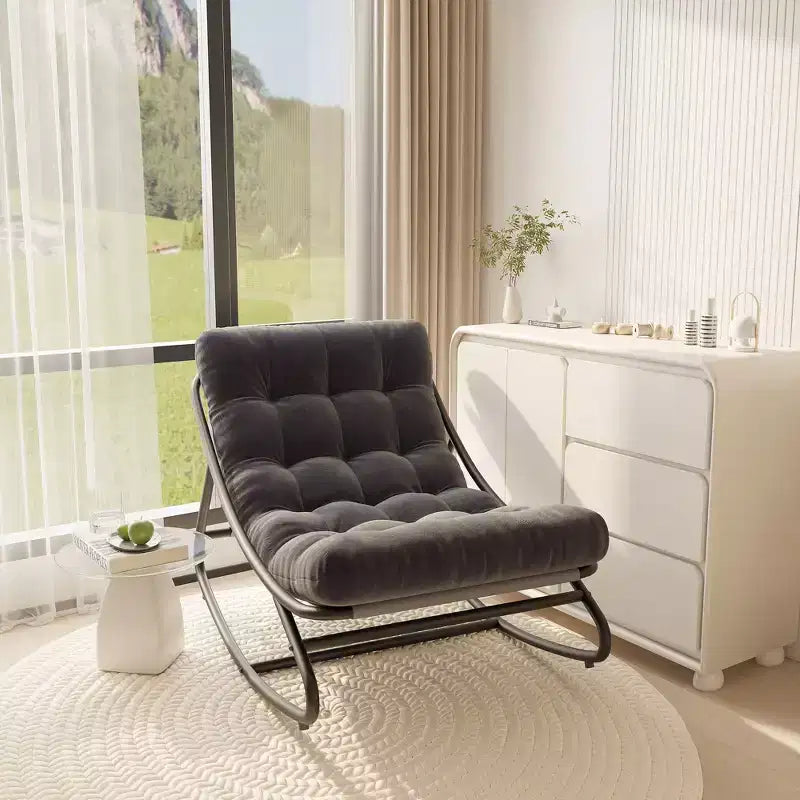 Fauteuil à bascule Papasan d'extérieur avec coussin épais imperméable, chaise à bascule en métal robuste, chaise longue confortable pour salon intérieur, patio, jardin