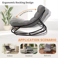 Fauteuil à bascule Papasan d'extérieur avec coussin épais imperméable, chaise à bascule en métal robuste, chaise longue confortable pour salon intérieur, patio, jardin