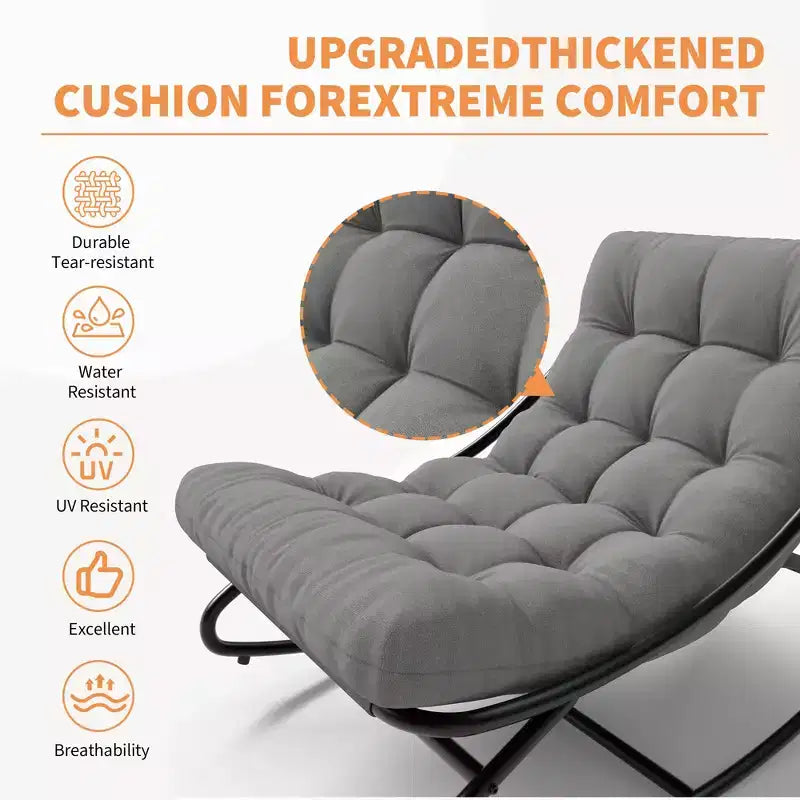 Fauteuil à bascule Papasan d'extérieur avec coussin épais imperméable, chaise à bascule en métal robuste, chaise longue confortable pour salon intérieur, patio, jardin