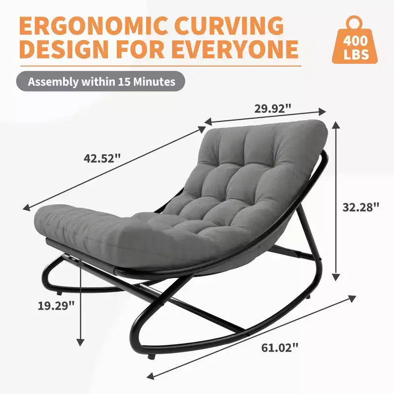 Fauteuil à bascule Papasan d'extérieur avec coussin épais imperméable, chaise à bascule en métal robuste, chaise longue confortable pour salon intérieur, patio, jardin