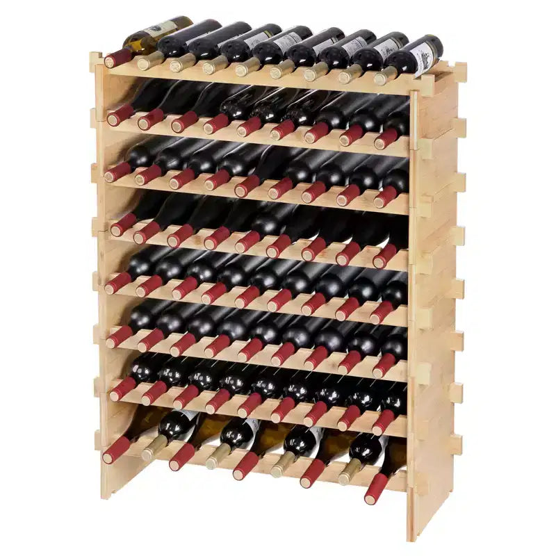 VEVOR Casier à vin modulaire empilable 72 bouteilles, étagères de rangement 8 niveaux en bambou massif, présentoir à vin autoportant, couleur naturelle