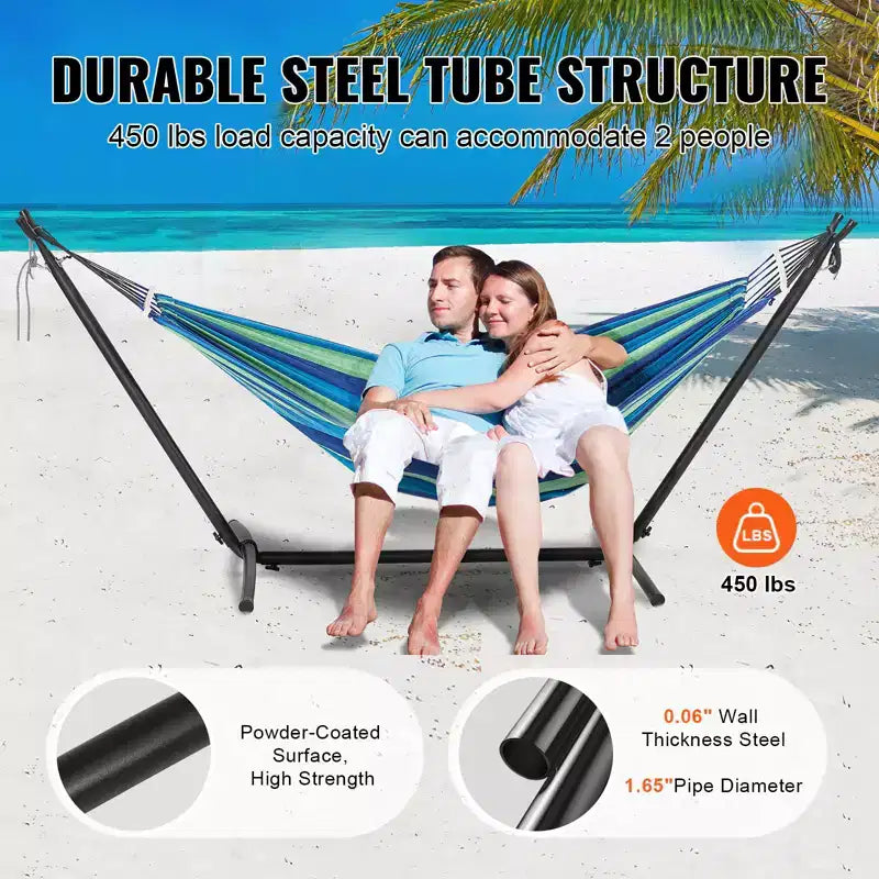 Support de Hamac Portable VEVOR, Charge Max 204 kg, Support de Hamac en Acier pour 2 Personnes, Cadre de Hamac Robuste avec Crochets Réglables Adapté aux Hamacs de 2,9 à 3,8 m
