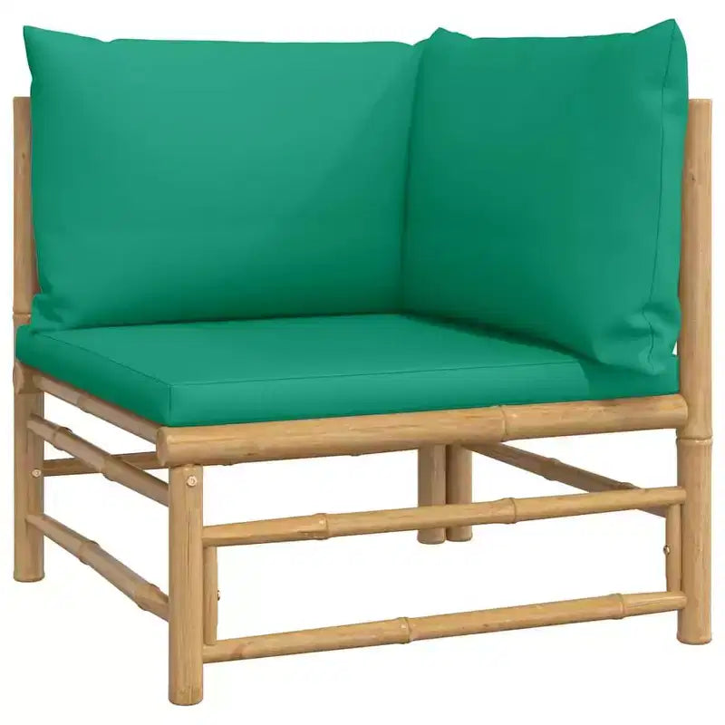 vidaXL Canapé d'angle d'extérieur avec coussins verts Bambou naturel, Confort épais et rembourré, Assemblage facile, Conception modulaire - 69 x 69 x 65 cm