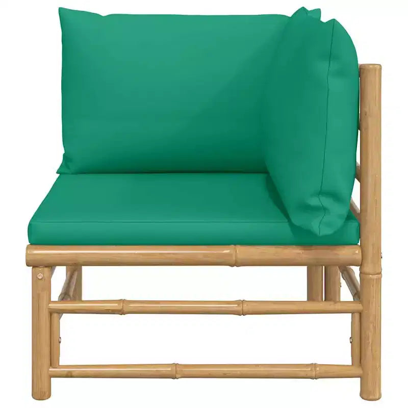 vidaXL Canapé d'angle d'extérieur avec coussins verts Bambou naturel, Confort épais et rembourré, Assemblage facile, Conception modulaire - 69 x 69 x 65 cm