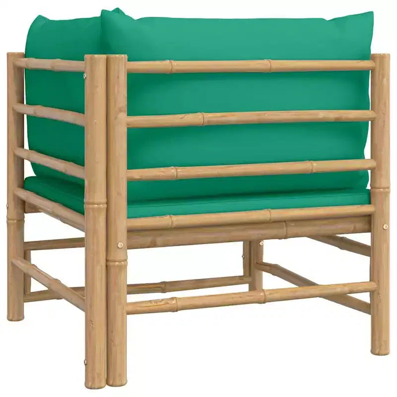 vidaXL Canapé d'angle d'extérieur avec coussins verts Bambou naturel, Confort épais et rembourré, Assemblage facile, Conception modulaire - 69 x 69 x 65 cm