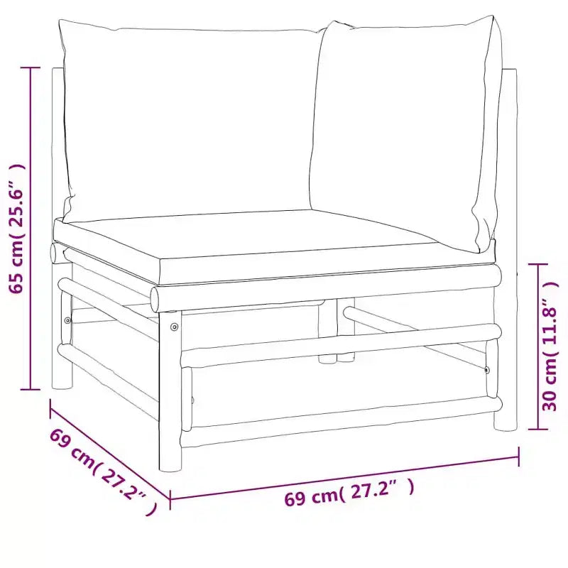 vidaXL Canapé d'angle d'extérieur avec coussins verts Bambou naturel, Confort épais et rembourré, Assemblage facile, Conception modulaire - 69 x 69 x 65 cm