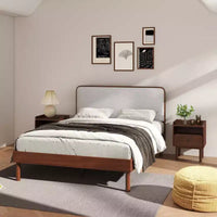 Ensemble de chambre à coucher Roundhill Furniture Wyller 3 pièces, lit plateforme avec deux tables de chevet, Noyer naturel, Grand lit