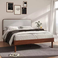 Ensemble de chambre à coucher Roundhill Furniture Wyller 3 pièces, lit plateforme avec deux tables de chevet, Noyer naturel, Grand lit