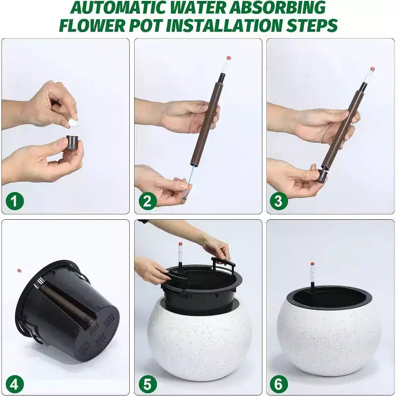 10,2 H x 13,5 Dia (ouverture 10) cm Pots de fleurs ronds à réserve d'eau pour l'intérieur avec drainage et indicateur de niveau d'eau, motif à pois blancs