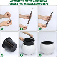 10,2 H x 13,5 Dia (ouverture 10) cm Pots de fleurs ronds à réserve d'eau pour l'intérieur avec drainage et indicateur de niveau d'eau, motif à pois blancs