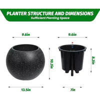 10,2 H x 13,5 Dia (ouverture 10) cm Pots de fleurs ronds à réserve d'eau pour l'intérieur avec drainage et indicateur de niveau d'eau, motif à pois blancs