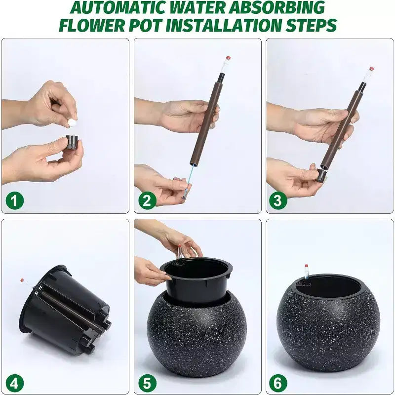 10,2 H x 13,5 Dia (ouverture 10) cm Pots de fleurs ronds à réserve d'eau pour l'intérieur avec drainage et indicateur de niveau d'eau, motif à pois blancs