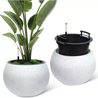 10,2 H x 13,5 Dia (ouverture 10) cm Pots de fleurs ronds à réserve d'eau pour l'intérieur avec drainage et indicateur de niveau d'eau, motif à pois blancs