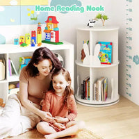 Costway Étagère à livres rotative pour enfants, 2 niveaux, autoportante, présentoir de rangement rotatif à 360°, blanc/rose