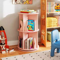 Costway Étagère à livres rotative pour enfants, 2 niveaux, autoportante, présentoir de rangement rotatif à 360°, blanc/rose