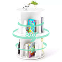 Costway Étagère à livres rotative pour enfants, 2 niveaux, autoportante, présentoir de rangement rotatif à 360°, blanc/rose
