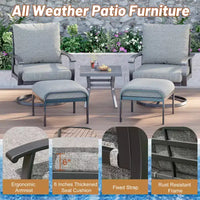 EROMMY Chaises de patio pivotantes et basculantes d'extérieur avec poufs et table basse, ensemble bistrot 5 pièces