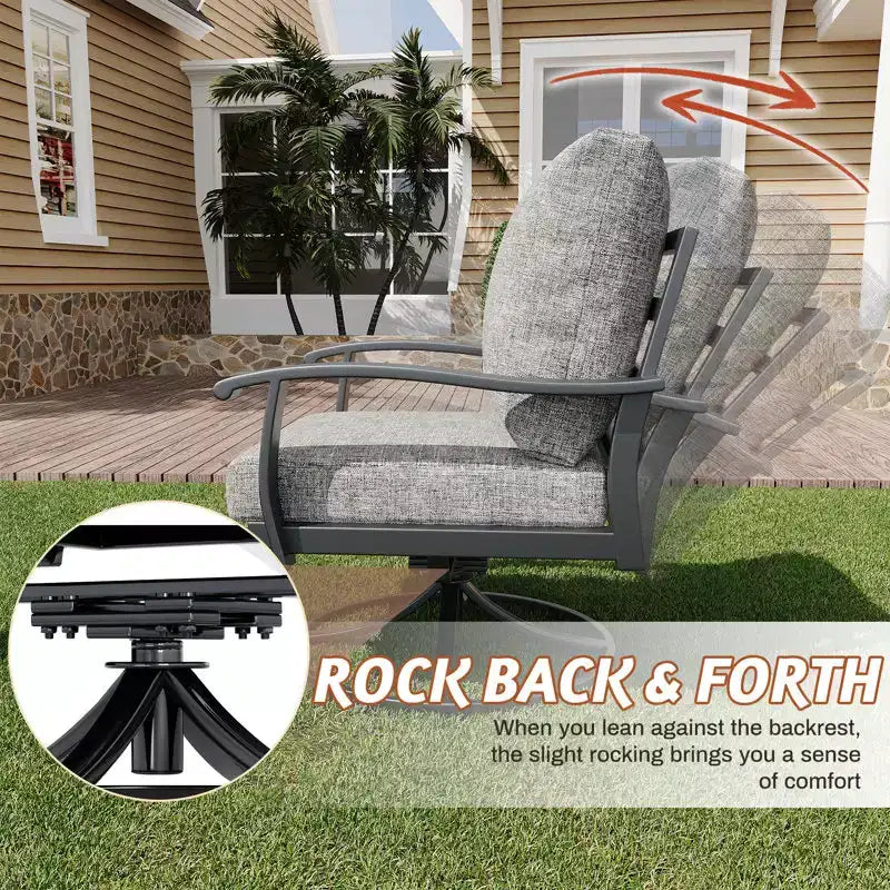 EROMMY Chaises de patio pivotantes et basculantes d'extérieur avec poufs et table basse, ensemble bistrot 5 pièces
