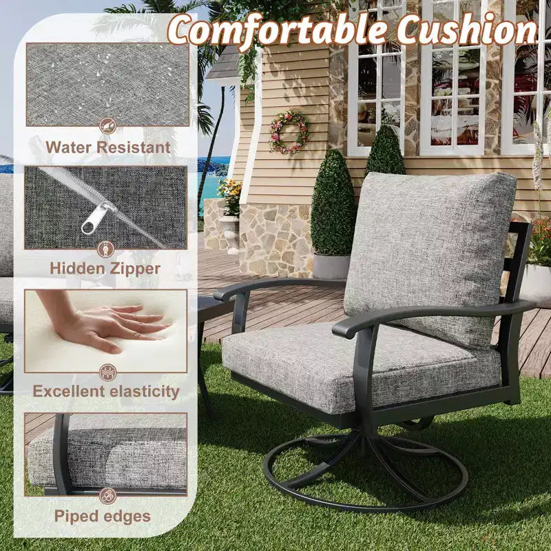 EROMMY Chaises de patio pivotantes et basculantes d'extérieur avec poufs et table basse, ensemble bistrot 5 pièces