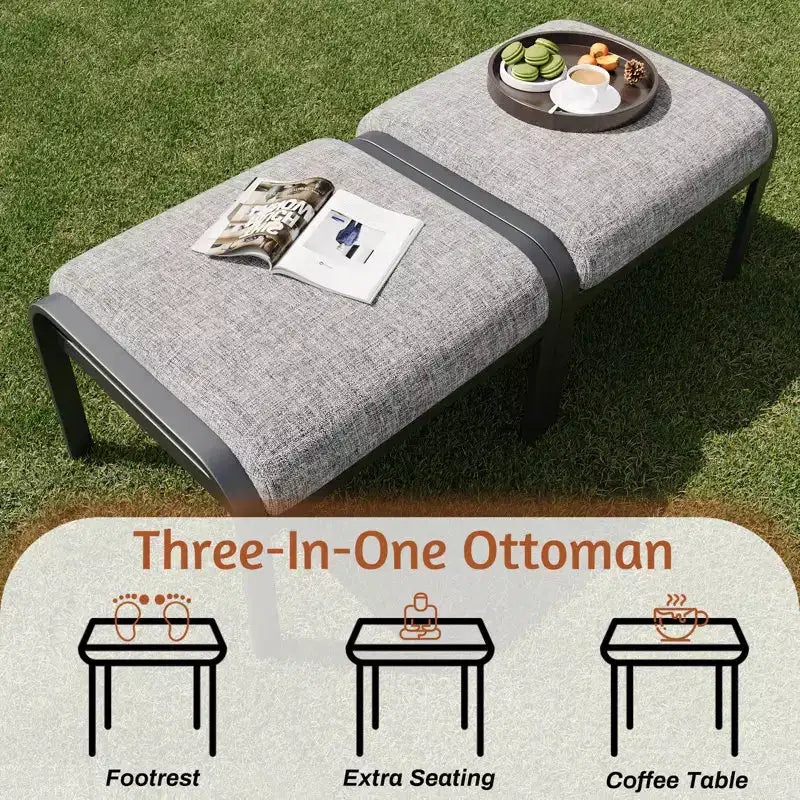 EROMMY Chaises de patio pivotantes et basculantes d'extérieur avec poufs et table basse, ensemble bistrot 5 pièces