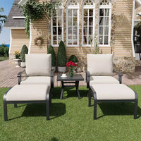 EROMMY Chaises de patio pivotantes et basculantes d'extérieur avec poufs et table basse, ensemble bistrot 5 pièces