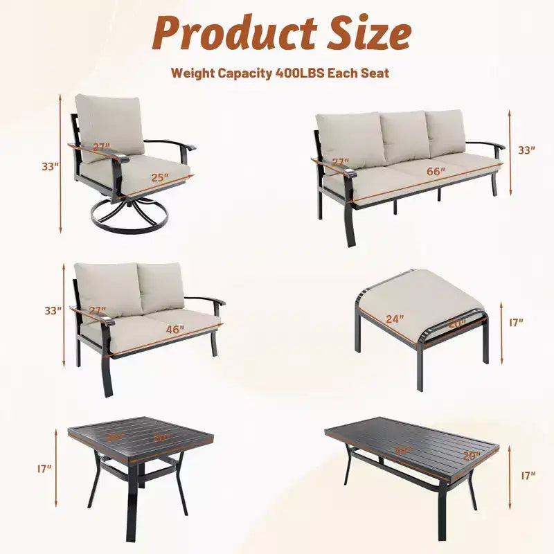 EROMMY Chaises de patio pivotantes et basculantes d'extérieur avec poufs et table basse, ensemble bistrot 5 pièces
