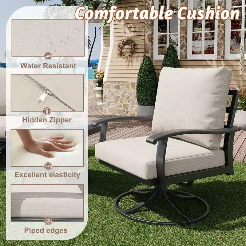 EROMMY Chaises de patio pivotantes et basculantes d'extérieur avec poufs et table basse, ensemble bistrot 5 pièces