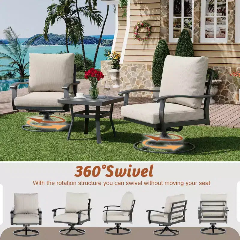 EROMMY Chaises de patio pivotantes et basculantes d'extérieur avec poufs et table basse, ensemble bistrot 5 pièces