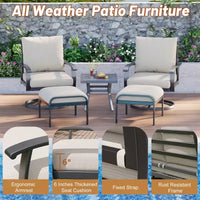 EROMMY Chaises de patio pivotantes et basculantes d'extérieur avec poufs et table basse, ensemble bistrot 5 pièces