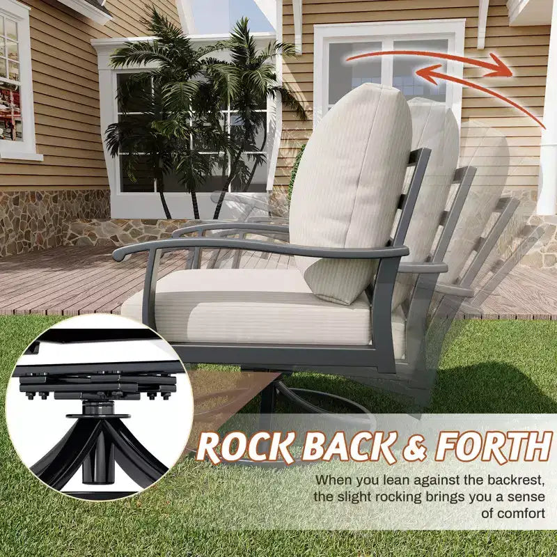 EROMMY Chaises de patio pivotantes et basculantes d'extérieur avec poufs et table basse, ensemble bistrot 5 pièces
