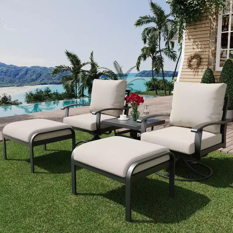 EROMMY Outdoor Swivel Rocker Patio Chairs With Ottomans And Coffee Table 5 Pcs Bistro Set