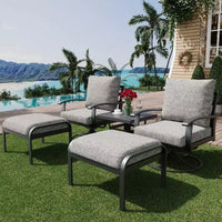 EROMMY Chaises de patio pivotantes et basculantes d'extérieur avec poufs et table basse, ensemble bistrot 5 pièces
