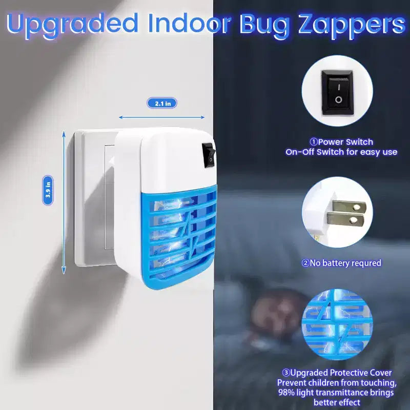 LAZZAROU Anti-insectes Électrique d'Intérieur & Tueur de Moustiques - Sans Danger pour les Enfants et les Animaux | Piège à Mouches à Lumière Bleue pour la Maison, la Cuisine, la Chambre | Sans Produits Chimiques, Facile à Nettoyer