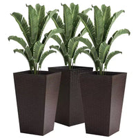 NAYSAYE 3 jardinières d'extérieur, 24 grandes jardinières effilées avec trous de drainage et bouchon, pots de fleurs pour terrasse, marron, 14,25 x 14,25 x 24